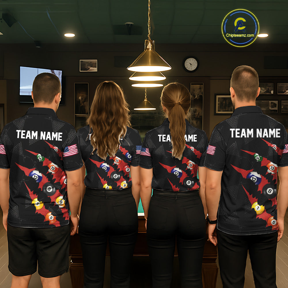 Personalized Scratch Black 8 Ball Billiard Shirt For Women, Pool Team Jersey Polo 1/4 Zip |Red TDM6072
