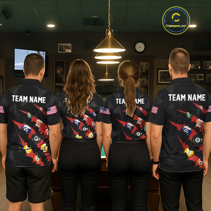 Personalized Scratch Black 8 Ball Billiard Shirt For Women, Pool Team Jersey Polo 1/4 Zip |Red TDM6072
