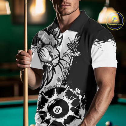 Black And White Funny Lion Billiard Shirt For Men Custom 8 Ball Pool Team Jersey Polo & 1/4 Zip TDM6321