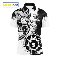 Load image into Gallery viewer, Black And White Funny Lion Billiard Shirt For Men Custom 8 Ball Pool Team Jersey Polo &amp; 1/4 Zip TDM6321