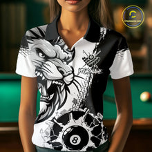 Load image into Gallery viewer, Black And White Funny Lion Billiard Shirt For Women Custom 8 Ball Pool Team Jersey Polo &amp; 1/4 Zip TDM6321