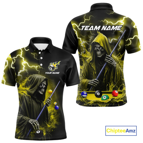 Yellow Grim Reaper Billiard Shirts For Men Custom Thunder Lightning Team League Billiard Jerseys TDM3986