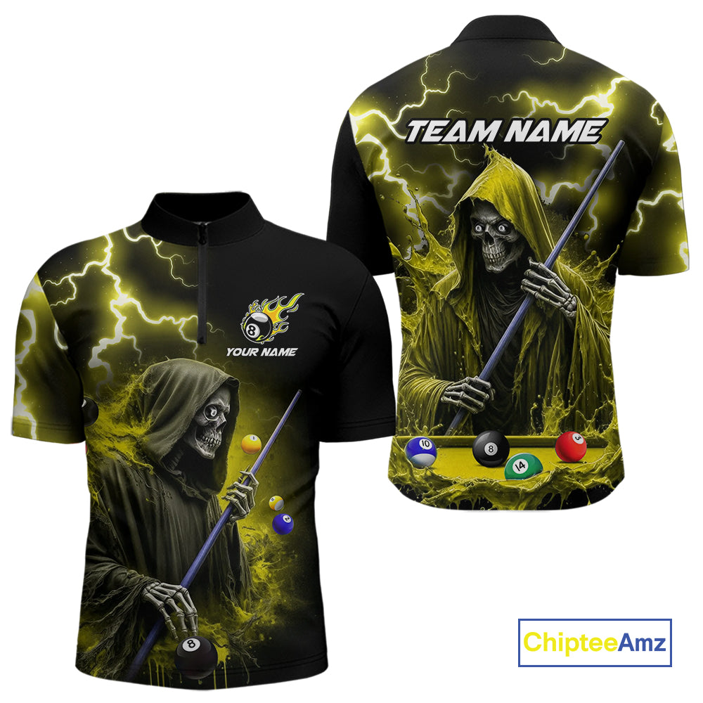 Yellow Grim Reaper Billiard Shirts For Men Custom Thunder Lightning Team League Billiard Jerseys TDM3986