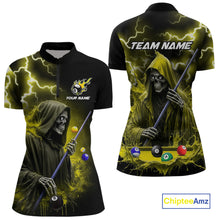 Load image into Gallery viewer, Yellow Grim Reaper Billiard Shirts For Women Custom Thunder Lightning Team League Billiard Jerseys TDM3986