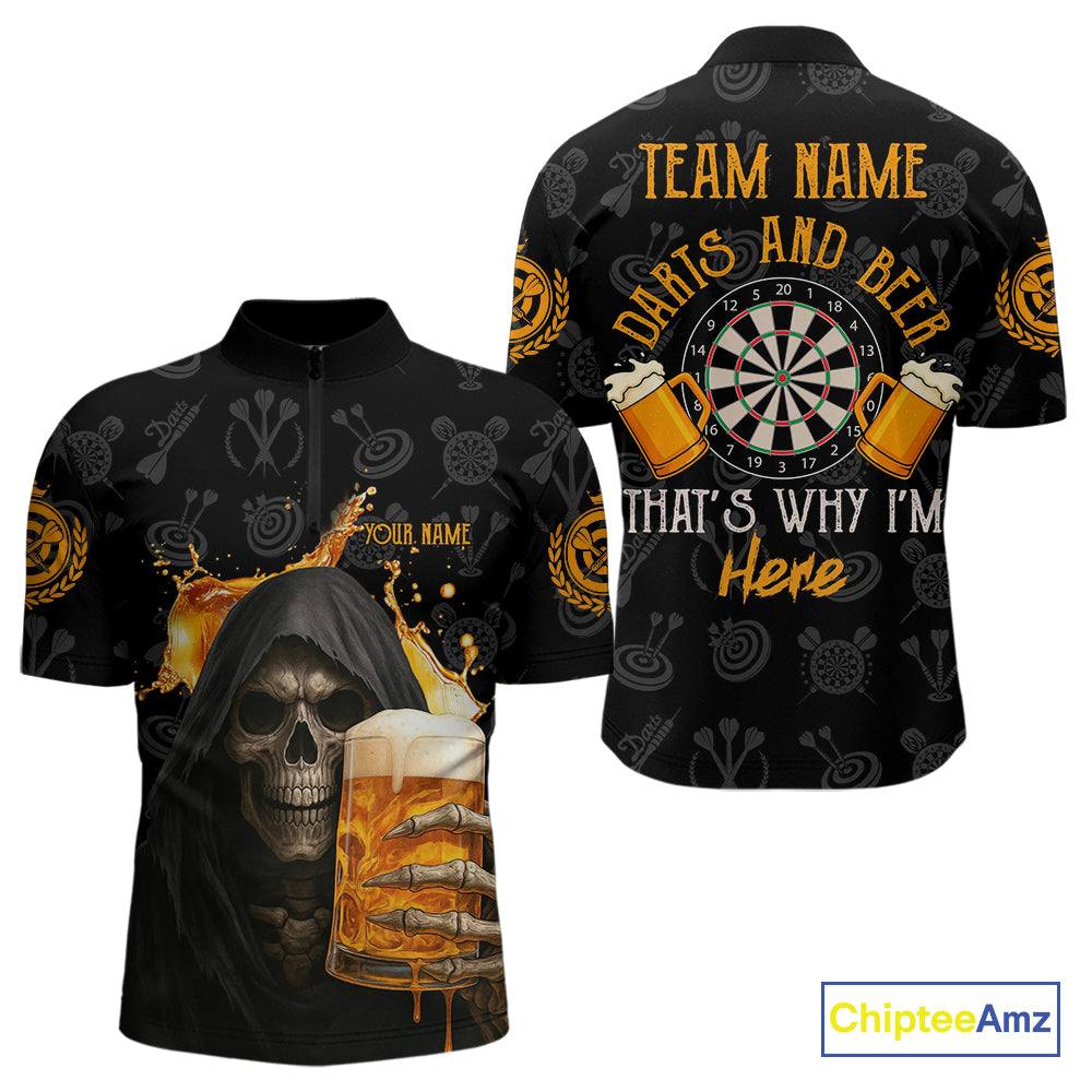 Darts And Beer That's Why I'm Here Custom Skeleton Dart Shirts For Men, Funny Drinking Jerseys TDM3989