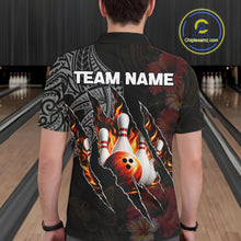 Load image into Gallery viewer, Personalized Hibiscus Flower Flame Bowling Shirt For Men, Tribal Bowling Team Jersey Polo, 1/4 Zip TDM6501