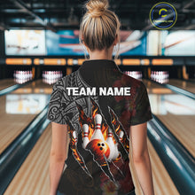 Load image into Gallery viewer, Personalized Hibiscus Flower Flame Bowling Shirt For Women, Tribal Bowling Team Jersey Polo, 1/4 Zip TDM6501