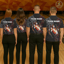Load image into Gallery viewer, Personalized Hibiscus Flower Flame Bowling Shirt For Men, Tribal Bowling Team Jersey Polo, 1/4 Zip TDM6501