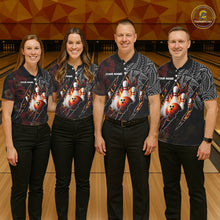 Load image into Gallery viewer, Personalized Hibiscus Flower Flame Bowling Shirt For Men, Tribal Bowling Team Jersey Polo, 1/4 Zip TDM6501