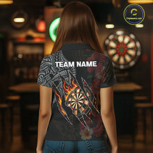 Load image into Gallery viewer, Personalized Hibiscus Flower Flame Darts Shirt For Women, Tribal Darts Team Jersey Polo &amp; 1/4 Zip TDM6502