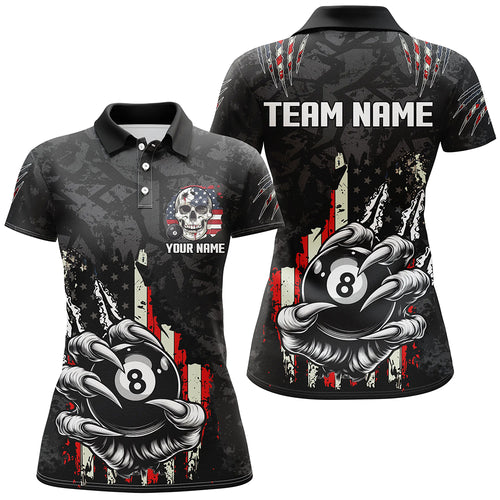 Funny Claw Tearing US Flag 8 Ball Pool Custom Billiard Shirts For Women, Patriotic Billiard Jerseys TDM1815