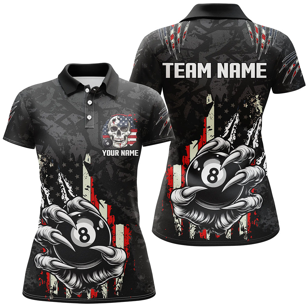 Funny Claw Tearing US Flag 8 Ball Pool Custom Billiard Shirts For Women, Patriotic Billiard Jerseys TDM1815