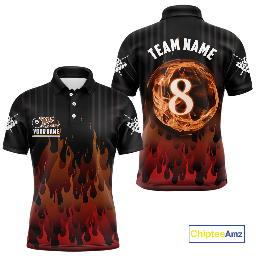 Red And Orange Flaming 8 Ball Pool Men Billiard Polo & 1/4 Zip Custom Pool Team Player Jersey TDM4185