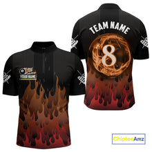 Load image into Gallery viewer, Red And Orange Flaming 8 Ball Pool Men Billiard Polo &amp; 1/4 Zip Custom Pool Team Player Jersey TDM4185