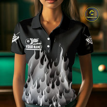 Load image into Gallery viewer, Black And Grey Flaming 8 Ball Pool Women Billiard Polo &amp; 1/4 Zip Custom Pool Team Player Jersey TDM4186
