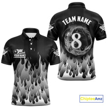 Load image into Gallery viewer, Black And Grey Flaming 8 Ball Pool Men Billiard Polo &amp; 1/4 Zip Custom Pool Team Player Jersey TDM4186