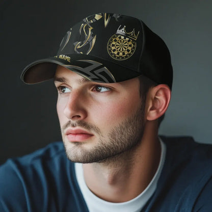 Black And Gold Dartboard Crown Darts Hat Custom 3D Darts Baseball Cap For Player, Darts Gifts TDM4193
