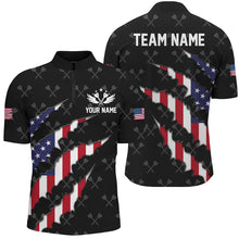 Load image into Gallery viewer, Personalized American Flag Darts Pattern Men Polo &amp; 1/4 Zip Shirts, Black Patriotic Dart Jerseys TDM2728