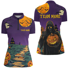 Load image into Gallery viewer, Purple Halloween Spook Night Custom Women Dart Shirts,  Grim Reaper Halloween Darts Gifts TDM2738