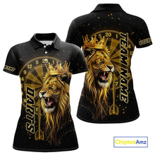 Load image into Gallery viewer, Black And Golden Funny Lion Crown Darts Shirt For Women Custom Darts League Jersey Polo &amp; 1/4 Zip TDM5000