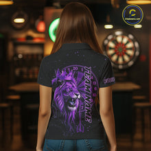 Load image into Gallery viewer, Black And Purple Funny Lion Crown Darts Shirt For Women Custom Darts League Jersey Polo &amp; 1/4 Zip TDM5002