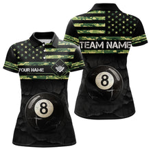 Load image into Gallery viewer, Customized Retro 8 Ball Pool Green Camo US Flag Billiard Shirts For Women, Patriotic Billiard Jerseys TDM3566