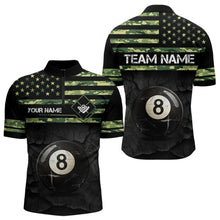 Load image into Gallery viewer, Customized Retro 8 Ball Pool Green Camo US Flag Billiard Shirts For Men, Patriotic Billiard Jerseys TDM3566