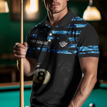 Load image into Gallery viewer, Customized Retro 8 Ball Pool Blue Camo US Flag Billiard Shirts For Men, Patriotic Billiard Jersey TDM3567