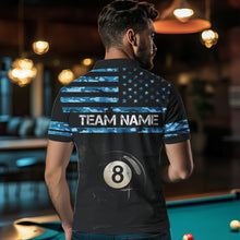 Load image into Gallery viewer, Customized Retro 8 Ball Pool Blue Camo US Flag Billiard Shirts For Men, Patriotic Billiard Jersey TDM3567