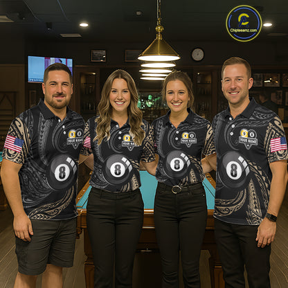 Personalized 8 Ball 9 Ball Tribal Billiard Shirt For Women Custom Pool Team Jersey Polo & 1/4 Zip TDM6335