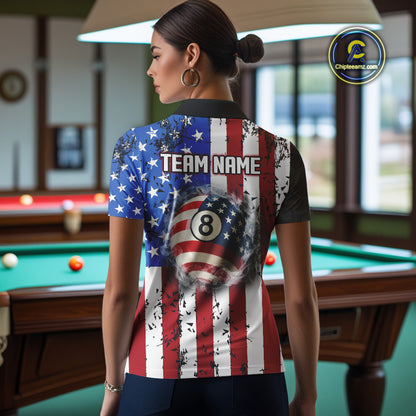 American Flag 8 Ball Smoke Billiard Shirts For Women Custom Patriotic Pool Team Jerseys TDM3997