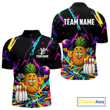 Load image into Gallery viewer, Colorful pineapple bowling quarter zip shirt for men designed for league tournaments and team events.