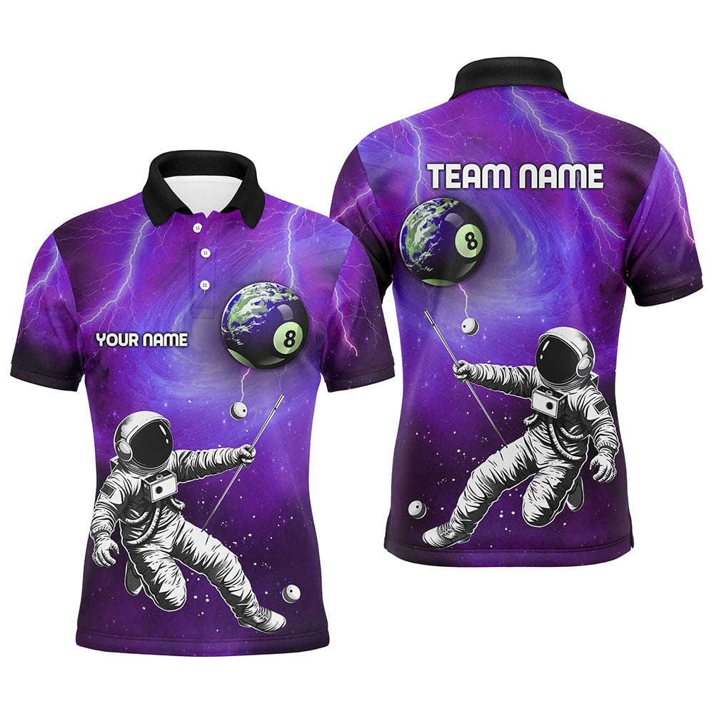 Custom Purple Galaxy Astronaut 8 Ball Pool Men Billiard Shirts, Funny 3D Printed Billiard Shirts TDM2017