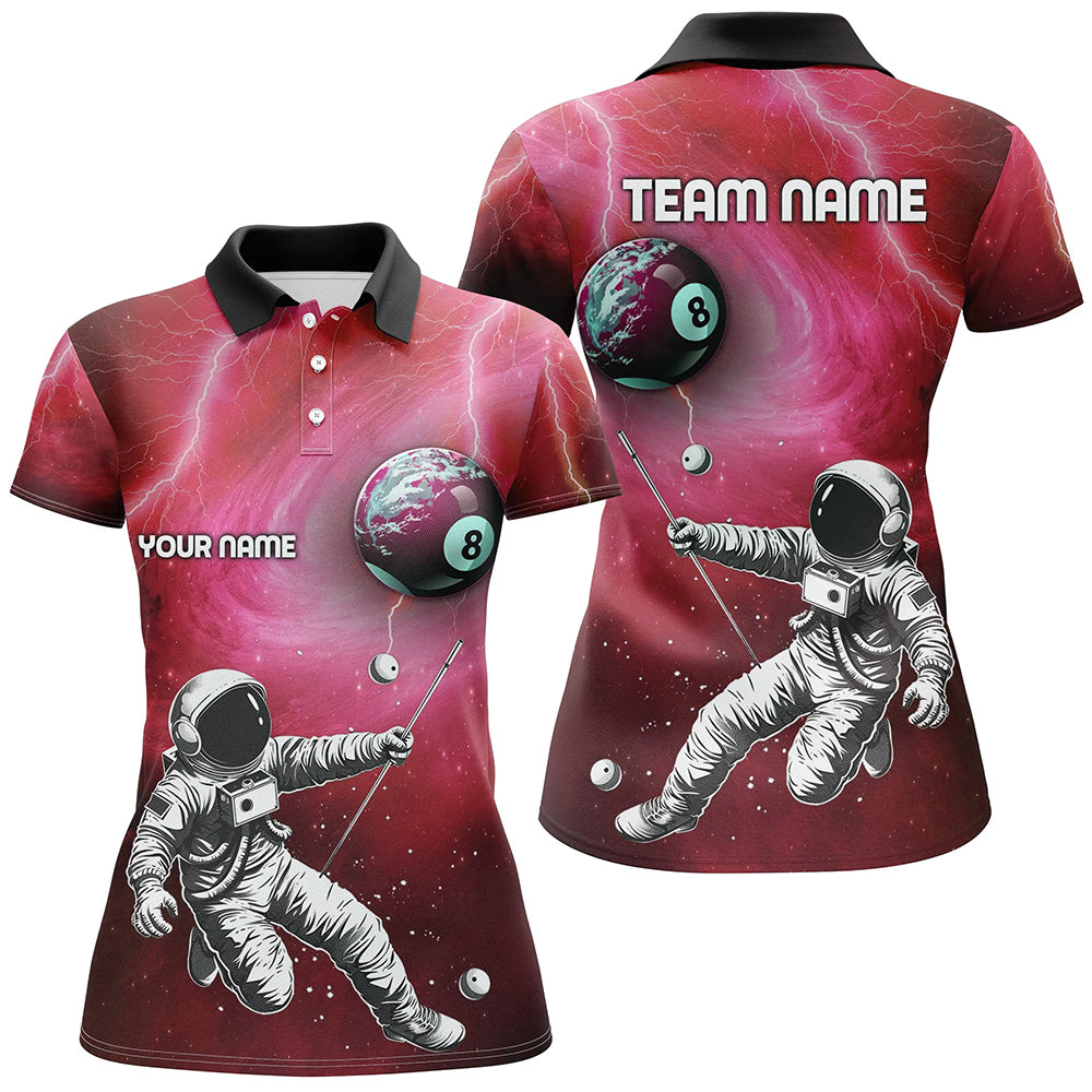 Customized Red Galaxy Astronaut 8 Ball Pool Women Billiard Shirts, Funny 3D Printed Billiard Shirts TDM2018