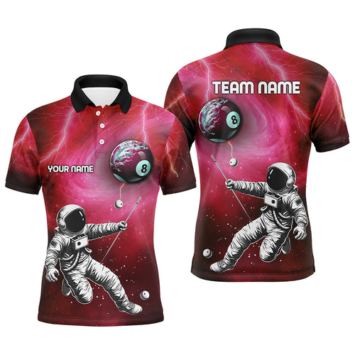 Customized Red Galaxy Astronaut 8 Ball Pool Men Billiard Shirts, Funny 3D Printed Billiard Shirts TDM2018