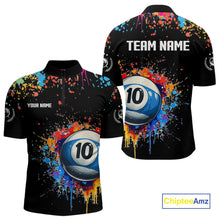 Load image into Gallery viewer, Funny 10 Ball Pool Colorful Paint Splash Custom Billiard Shirt For Men, Billiard Team Jerseys TDM4346