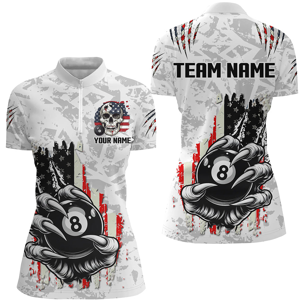 Funny Claw Tearing US Flag 8 Ball Pool Custom Billiard Shirts For Women, Patriotic Billiard Jerseys TDM2229