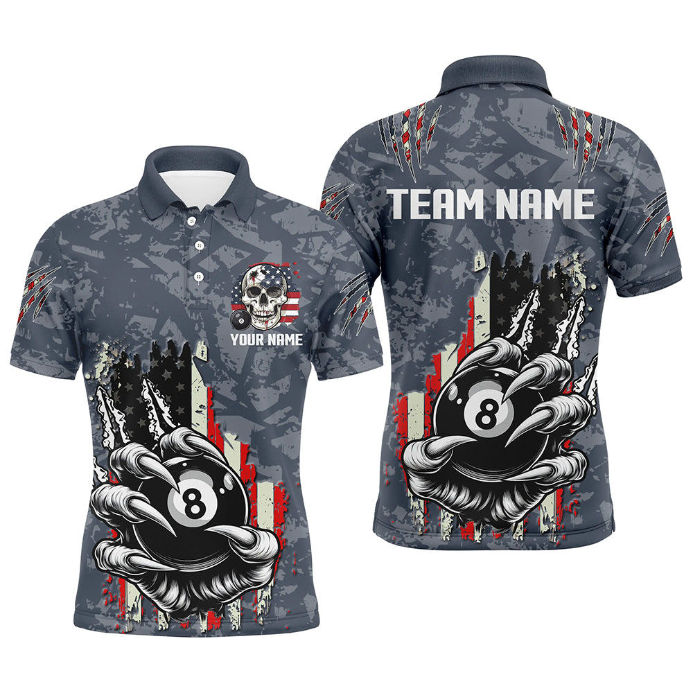 Funny Claw Tearing US Flag 8 Ball Pool Custom Billiard Shirts For Men, Patriotic Billiard Jerseys TDM2230