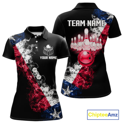 Personalized Smoke Texas Flag Bowling Shirts For Women Custom Patriotic Bowling League Team Jersey TDM7259
