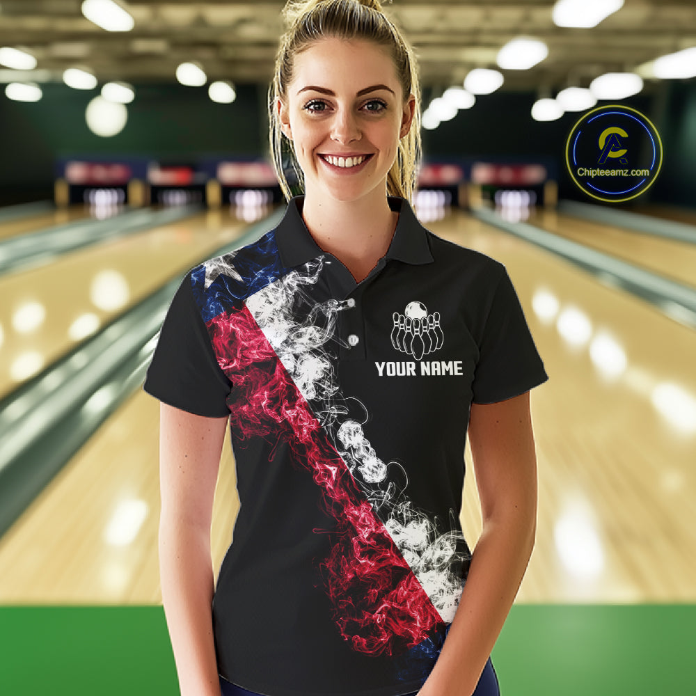 Personalized Smoke Texas Flag Bowling Shirts For Women Custom Patriotic Bowling League Team Jersey TDM7259