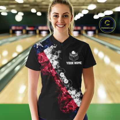 Personalized Smoke Texas Flag Bowling Shirts For Women Custom Patriotic Bowling League Team Jersey TDM7259