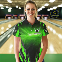 Load image into Gallery viewer, Green Thunder Lightning Cobra Snake Bowling Shirts For Women Custom Bowling Jersey Polo &amp; 1/4 Zip TDM6084