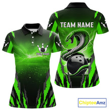 Load image into Gallery viewer, Green Thunder Lightning Cobra Snake Bowling Shirts For Women Custom Bowling Jersey Polo &amp; 1/4 Zip TDM6084