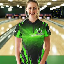 Load image into Gallery viewer, Green Thunder Lightning Cobra Snake Bowling Shirts For Women Custom Bowling Jersey Polo &amp; 1/4 Zip TDM6084