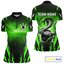 Load image into Gallery viewer, Green Thunder Lightning Cobra Snake Bowling Shirts For Women Custom Bowling Jersey Polo &amp; 1/4 Zip TDM6084