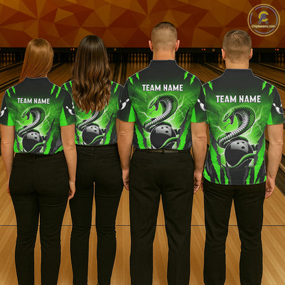 Green Thunder Lightning Cobra Snake Bowling Shirts For Men Custom Bowling Jersey Polo & 1/4 Zip TDM6084