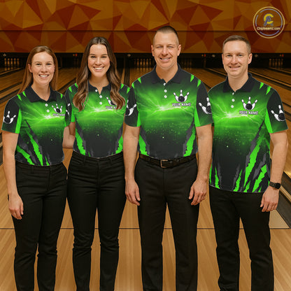 Green Thunder Lightning Cobra Snake Bowling Shirts For Men Custom Bowling Jersey Polo & 1/4 Zip TDM6084
