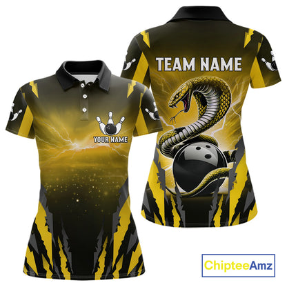 Yellow Thunder Lightning Cobra Snake Bowling Shirts For Women Custom Bowling Jersey Polo & 1/4 Zip TDM6085