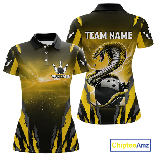 Yellow Thunder Lightning Cobra Snake Bowling Shirts For Women Custom Bowling Jersey Polo & 1/4 Zip TDM6085