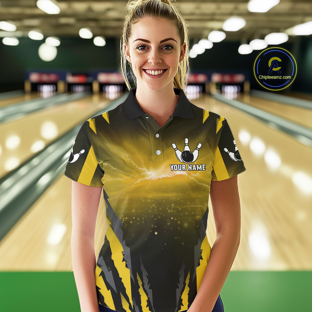 Yellow Thunder Lightning Cobra Snake Bowling Shirts For Women Custom Bowling Jersey Polo & 1/4 Zip TDM6085